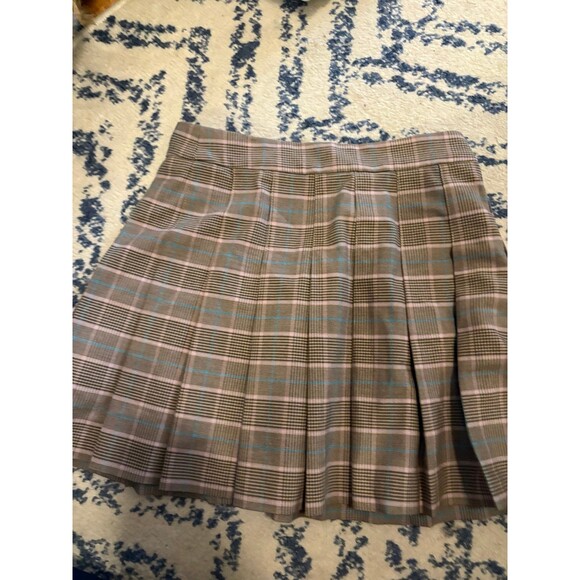 Multicolor Brown Blue and Pink Aritzia Sunday Best Pleated Mini Skirt - Picture 1 of 3